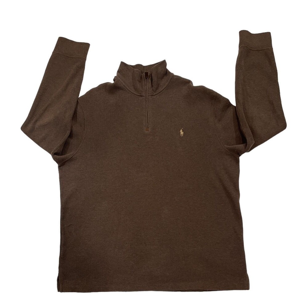 Polo Ralph Lauren Mens XL Sweater 1/4 Zip Dark Brown Pullover Estate Rib READ